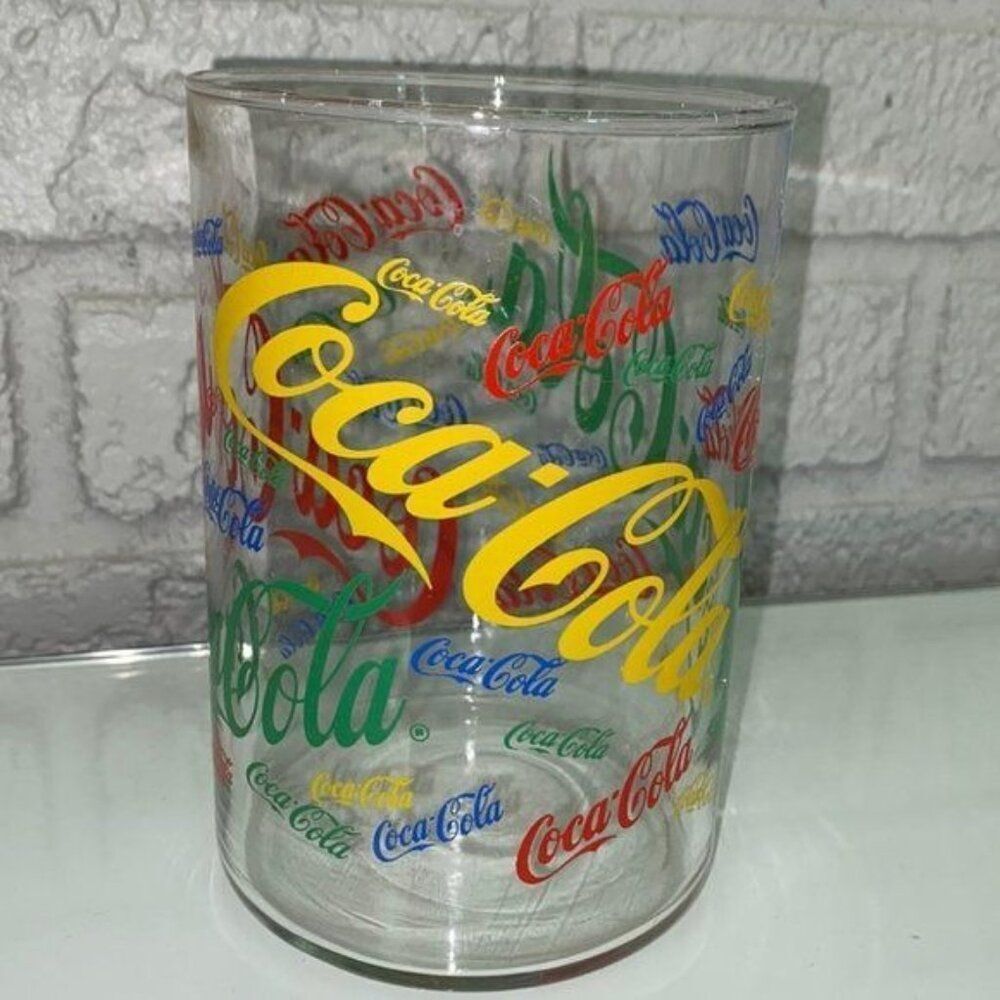 Coca Cola Vintage Multicolored Logo Glass Cup Collectable